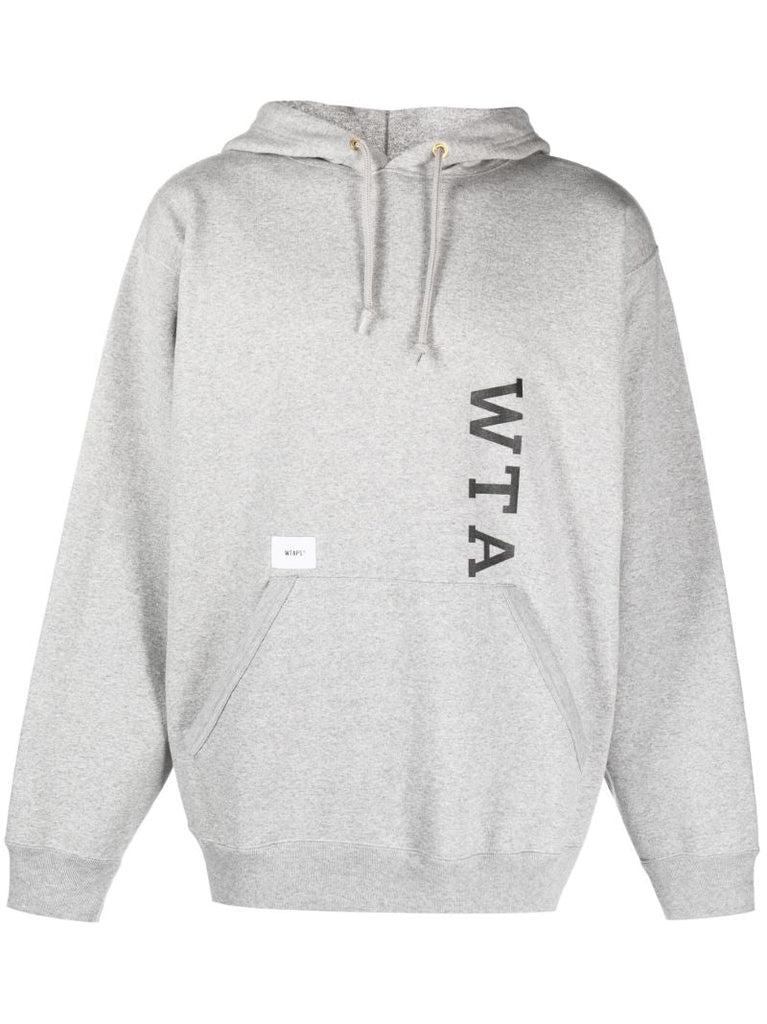 Grey Logo Print Cotton Hoodie