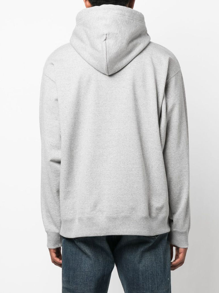Grey Logo Print Cotton Hoodie