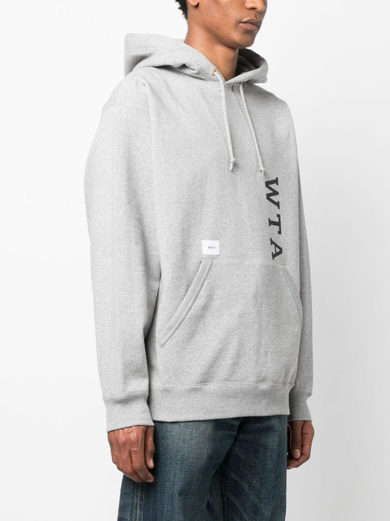 Grey Logo Print Cotton Hoodie