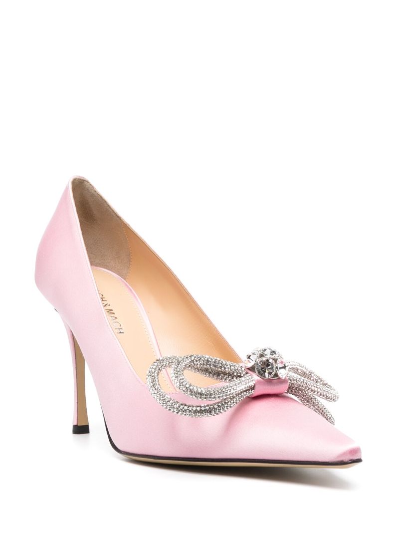 Pink Double Bow 95 Crystal Satin Pumps