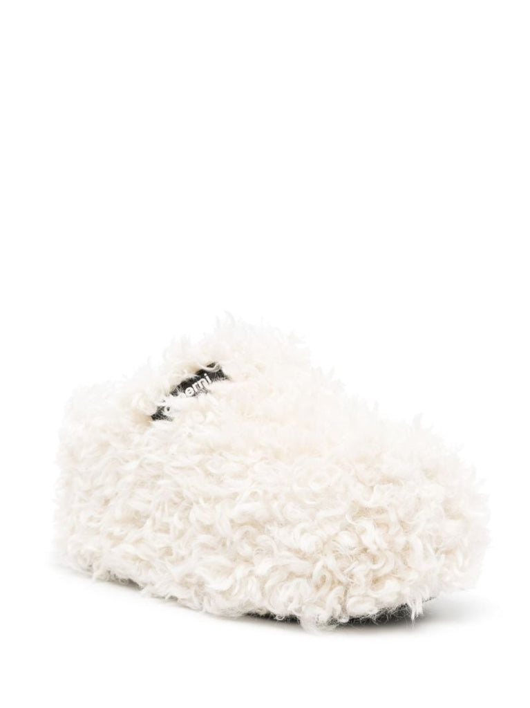 Neutral Faux-shearling Platform Clogs