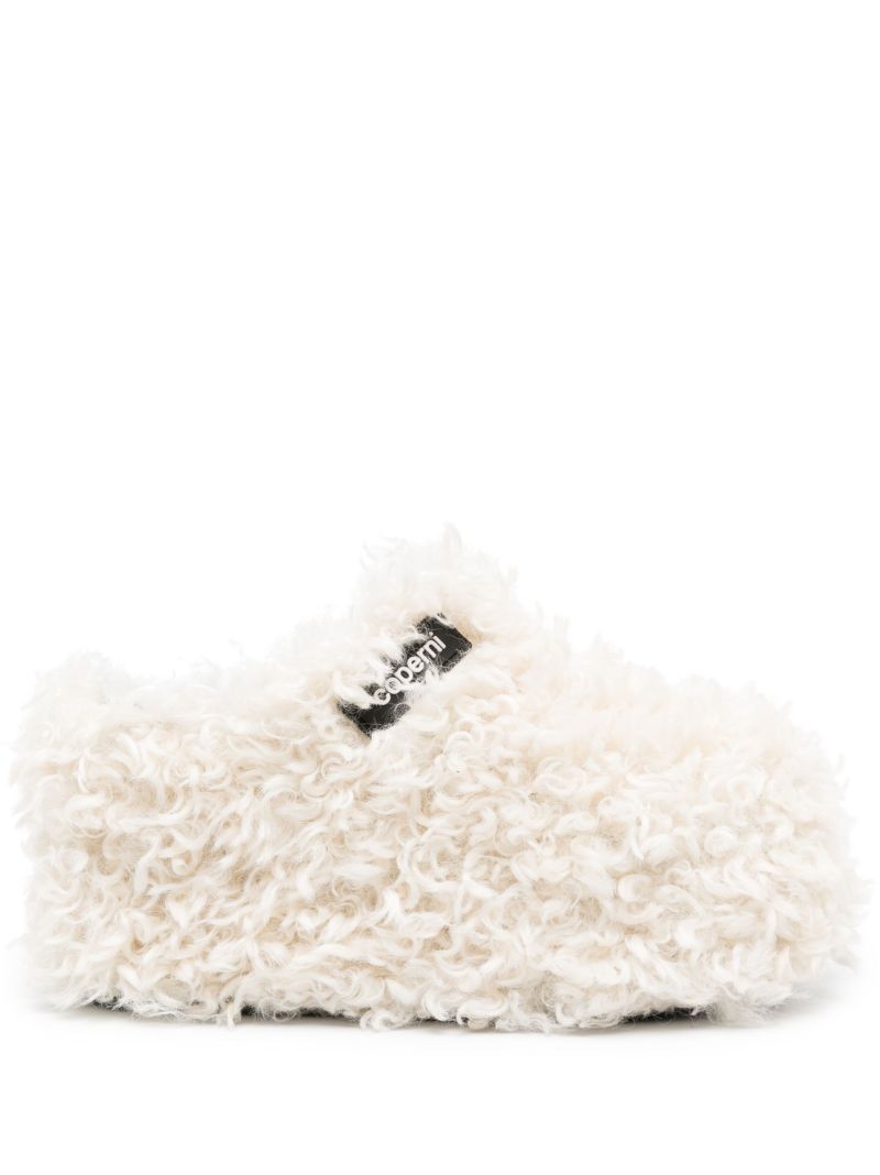 Neutral Faux-shearling Platform Clogs