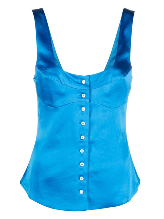 Blue Satin Buttoned Up Vest