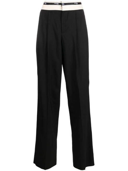 Black Logo-waistband Wool Trousers