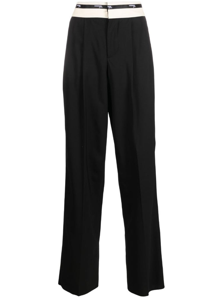 Black Logo-waistband Wool Trousers