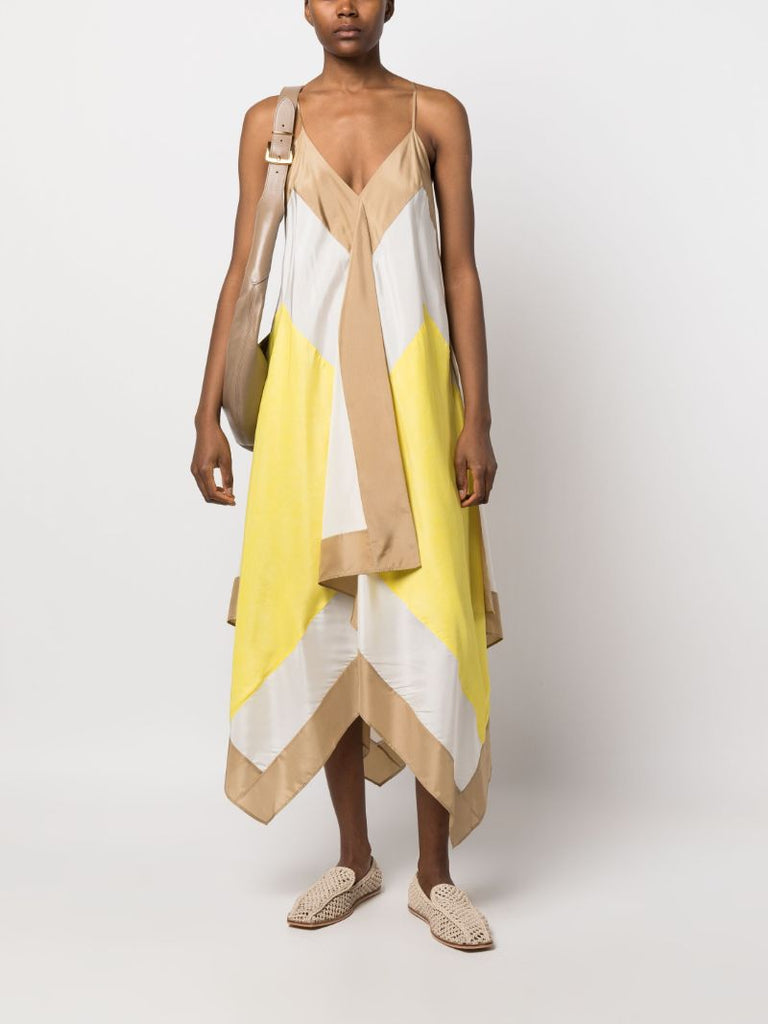 Neutral Asymmetric Silk Dress