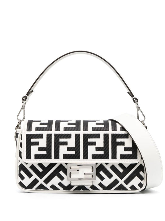 White Ff Baguette Shoulder Bag