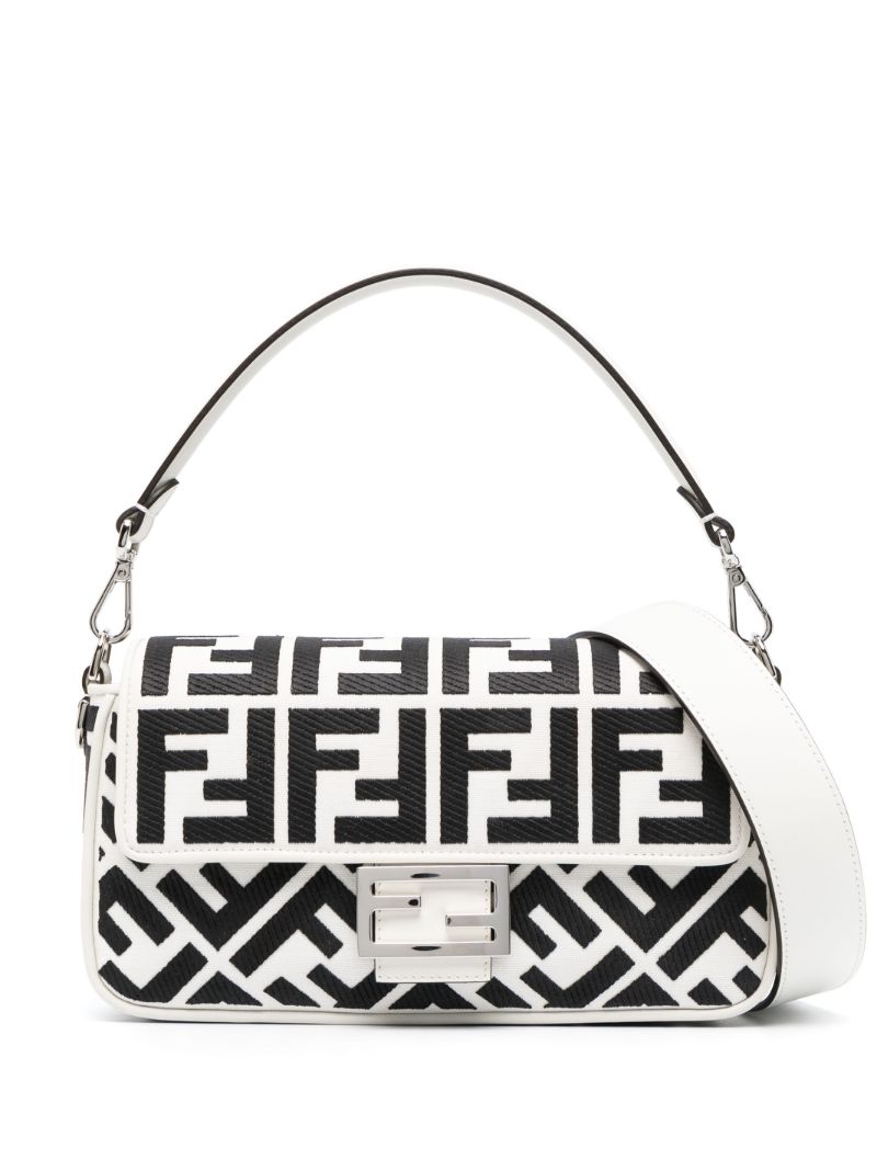 White Ff Baguette Shoulder Bag