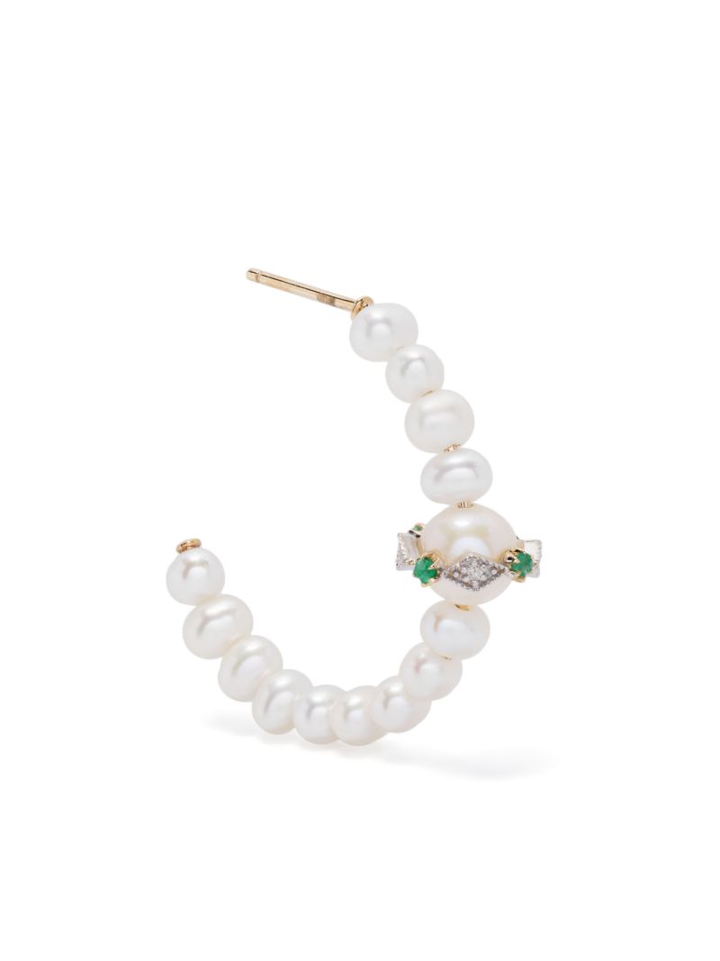 9k Yellow Gold Chelsea NÃ_x0082_Â°1 Pearl and Diamond Hoop Earring