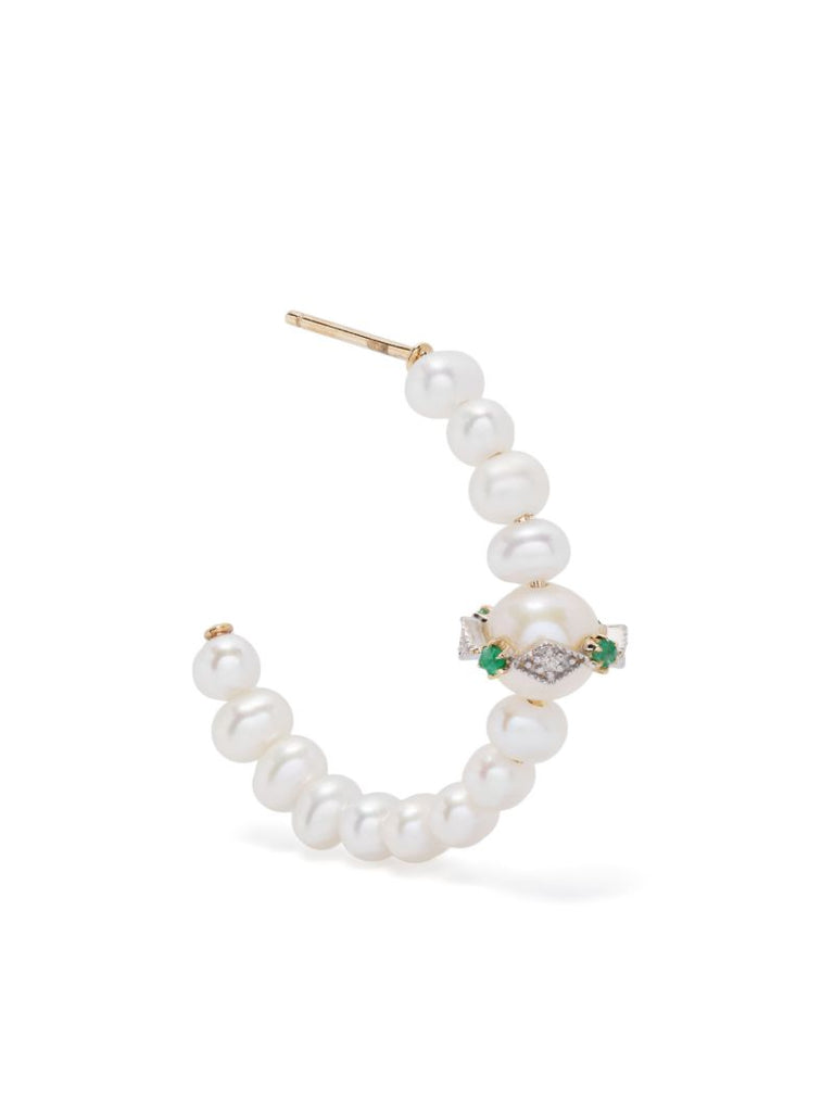 9k Yellow Gold Chelsea NÃ_x0082_Â°1 Pearl and Diamond Hoop Earring