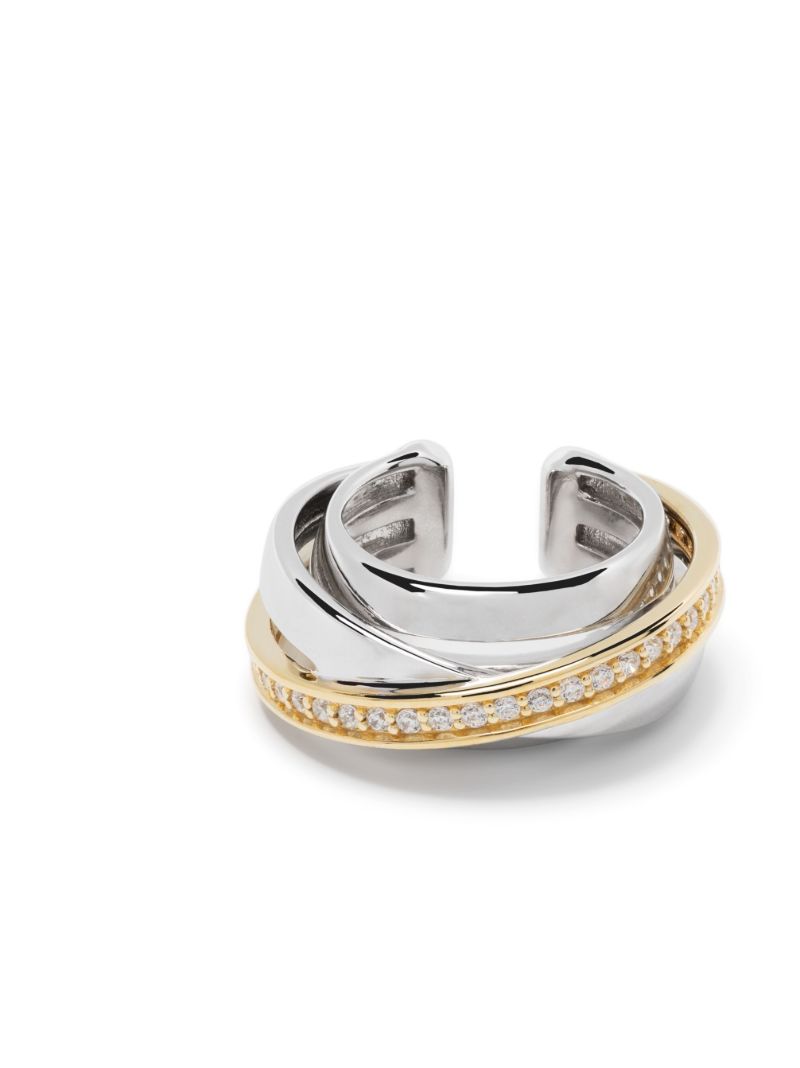 9k Yellow Gold Orb Duo Crystal Single Ear Cuff
