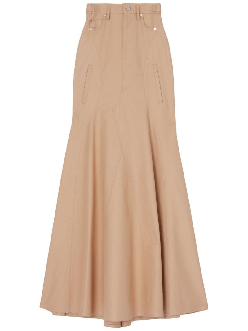 Neutral Cotton Gabardine Flared Maxi Skirt