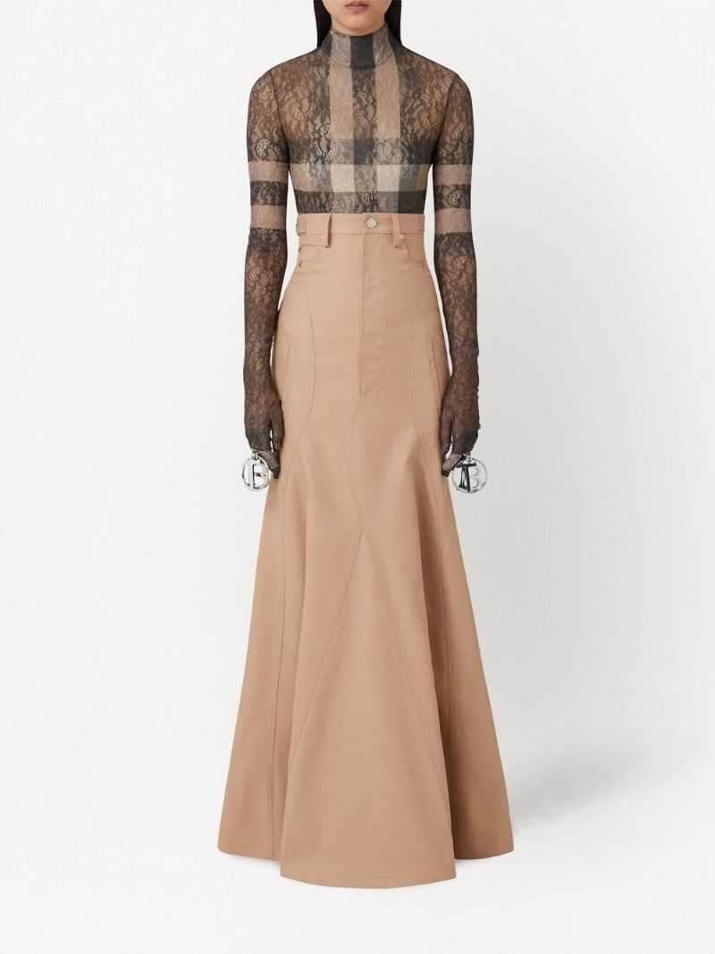 Neutral Cotton Gabardine Flared Maxi Skirt