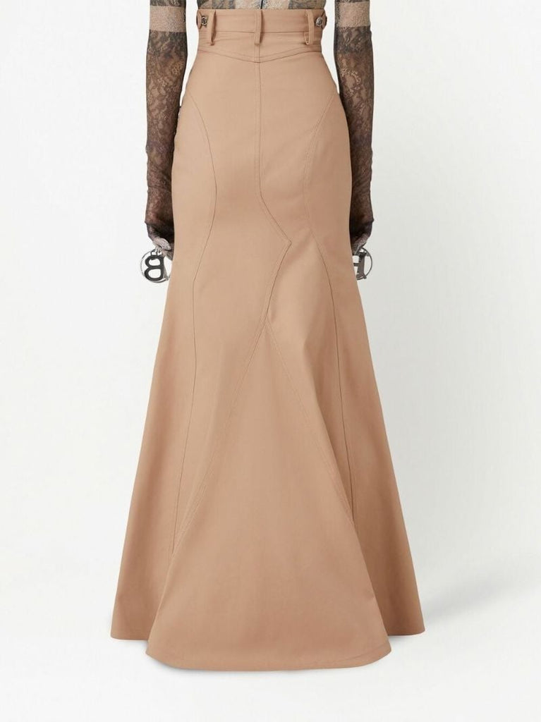 Neutral Cotton Gabardine Flared Maxi Skirt