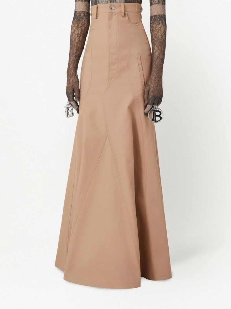 Neutral Cotton Gabardine Flared Maxi Skirt