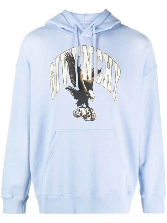 Blue Eagle-print Cotton Hoodie