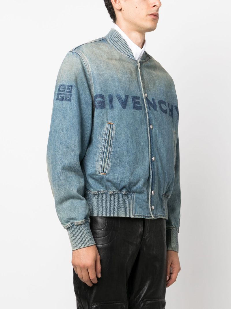 Blue Logo-print Denim Bomber Jacket