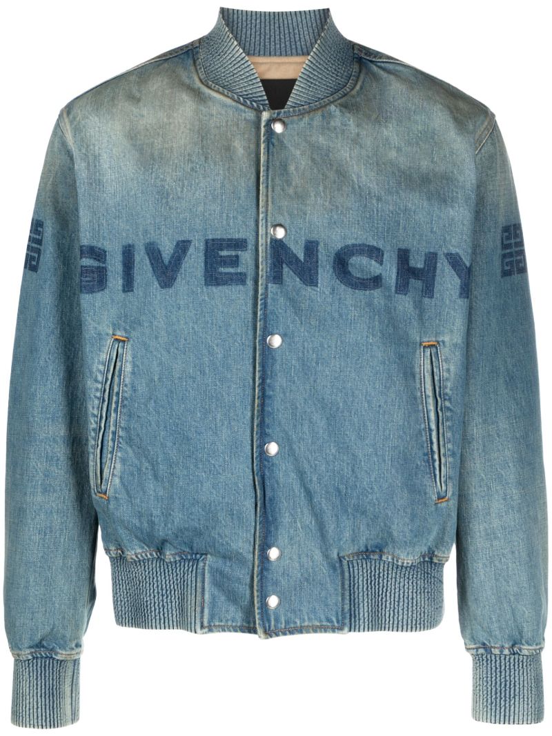 Blue Logo-print Denim Bomber Jacket