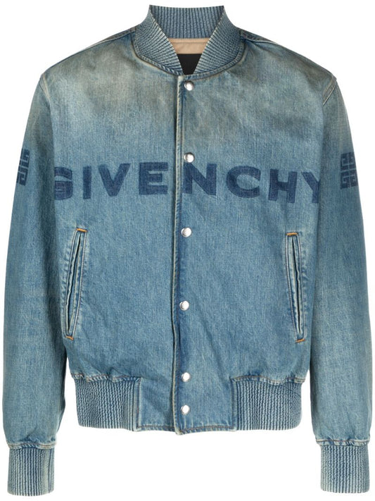 Blue Logo-print Denim Bomber Jacket
