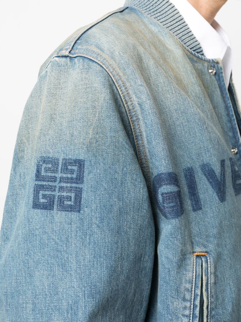 Blue Logo-print Denim Bomber Jacket