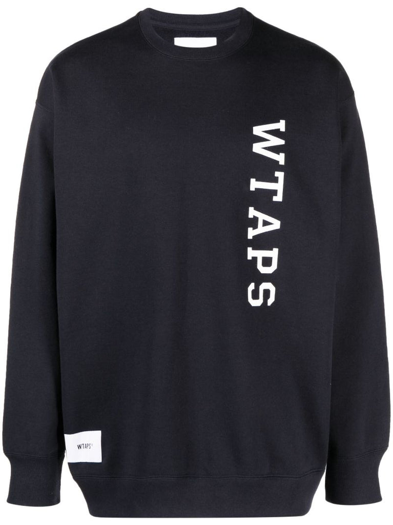 Blue Logo Print Cotton Hoodie