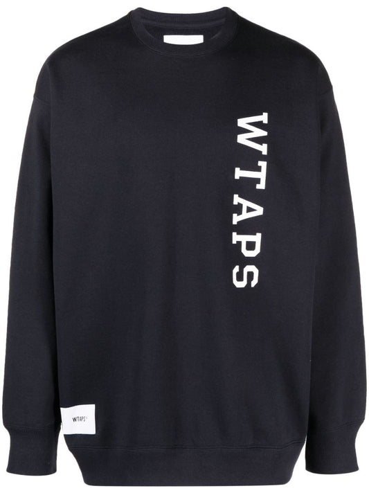 Blue Logo Print Cotton Hoodie