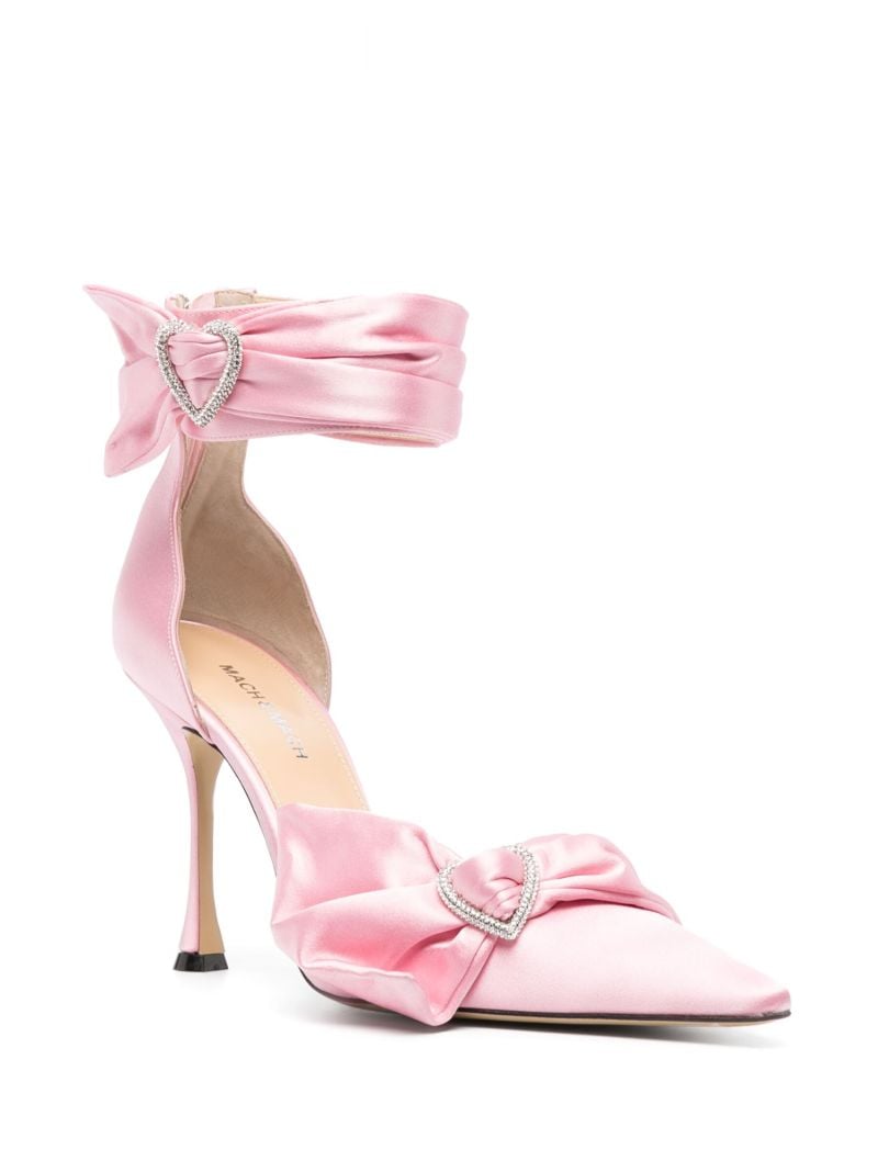 Pink Crystal Heart 100 Pointed-toe Satin Pumps