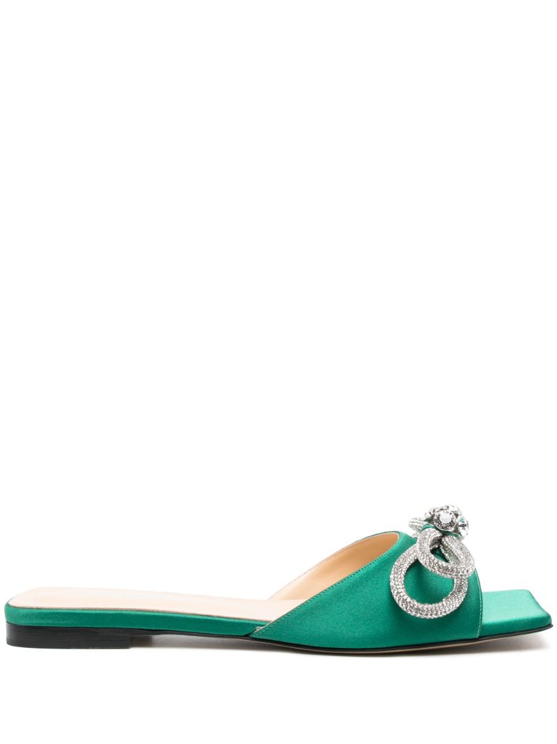 Green Double Bow Flat Sandals