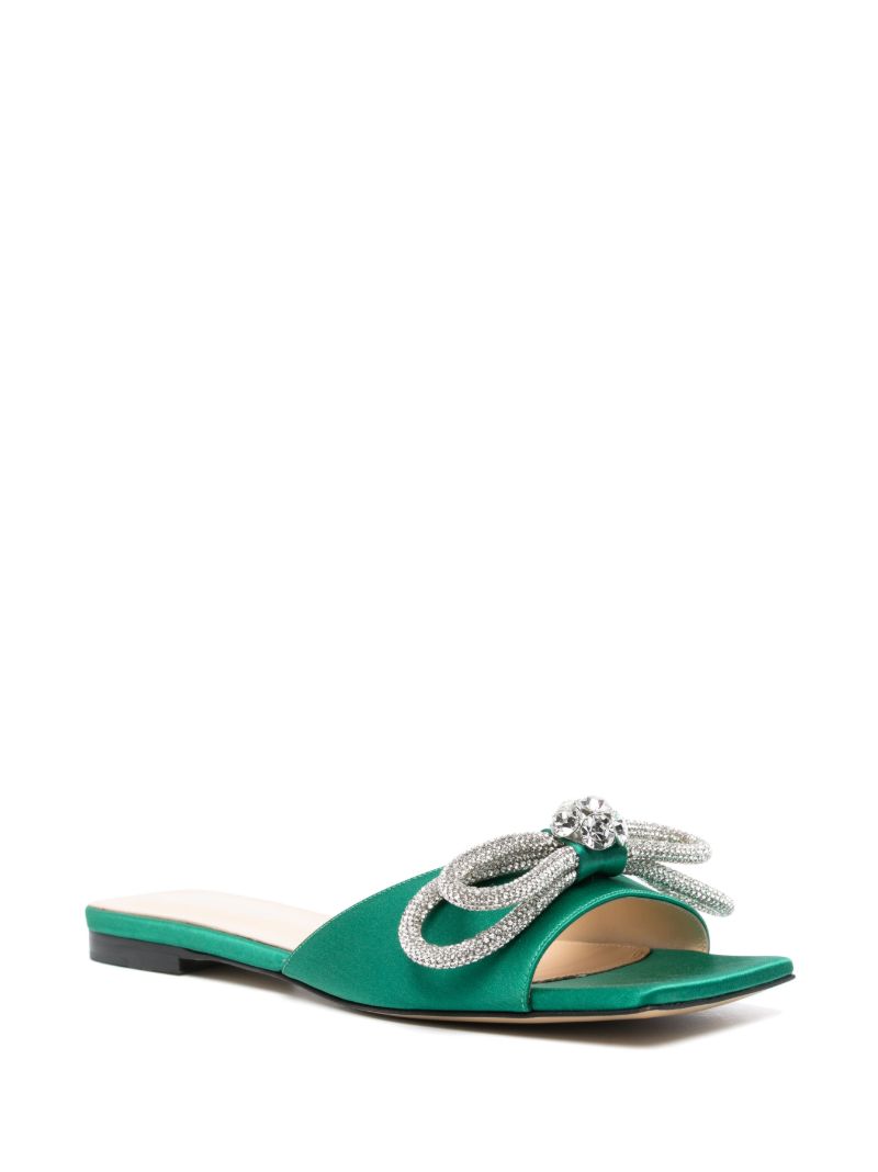 Green Double Bow Flat Sandals
