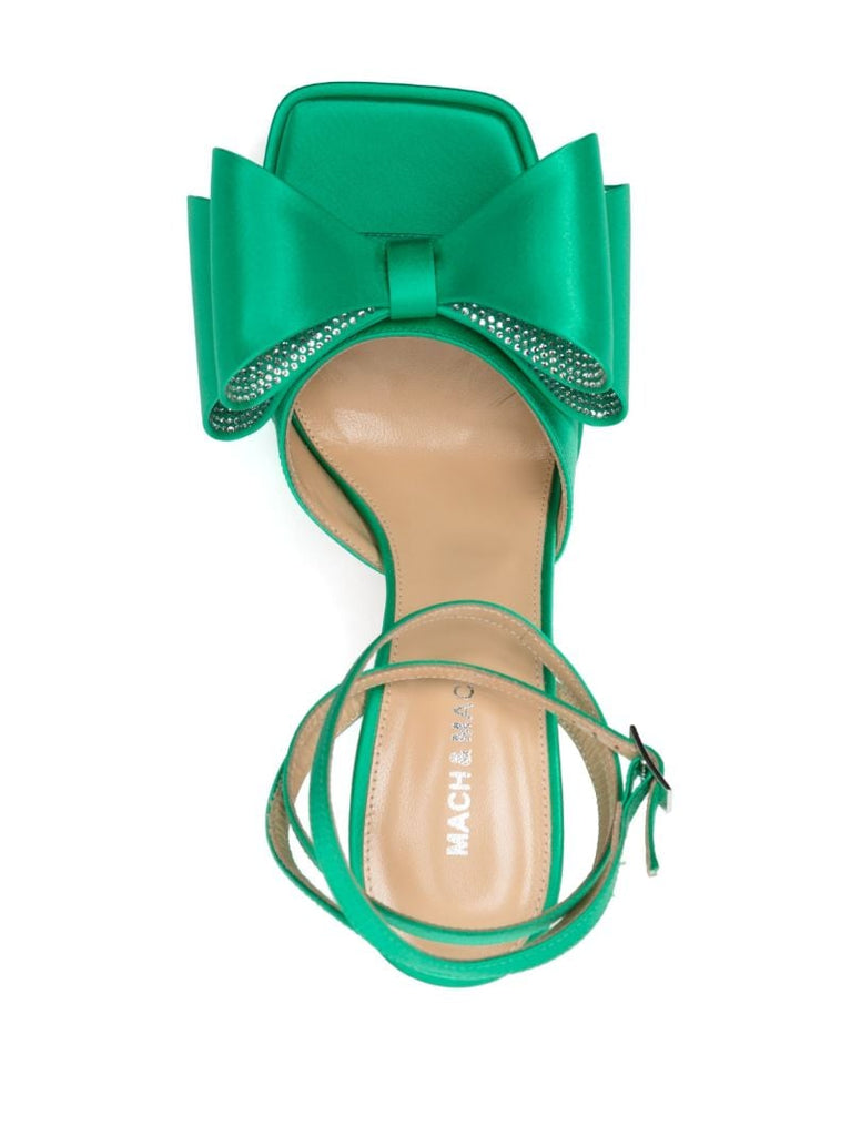 Green Cadeau 140 Bow Detail Satin Sandals
