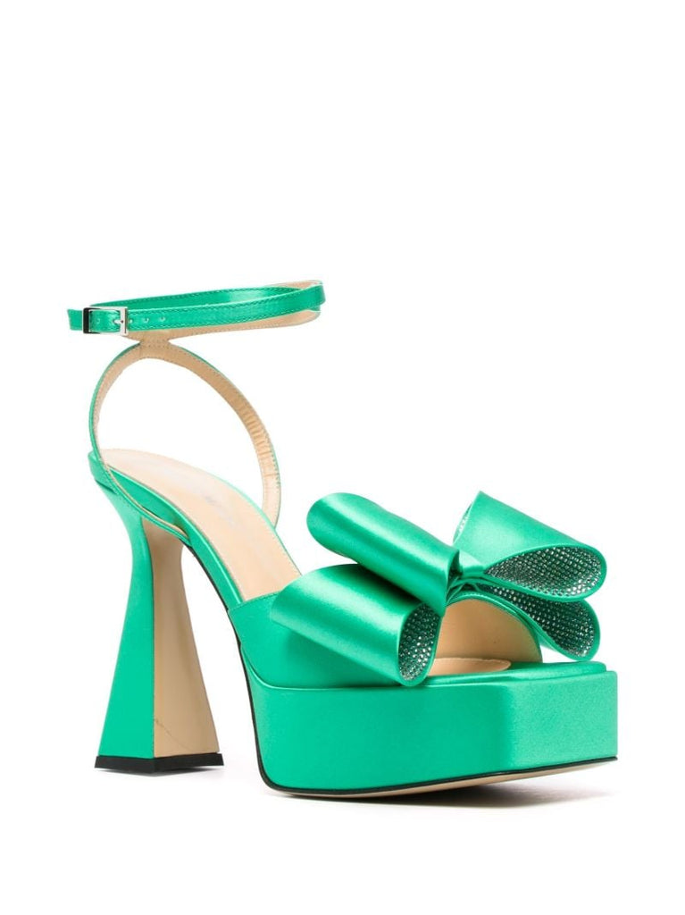 Green Cadeau 140 Bow Detail Satin Sandals
