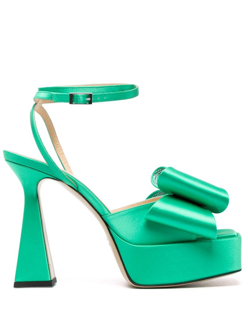 Green Cadeau 140 Bow Detail Satin Sandals