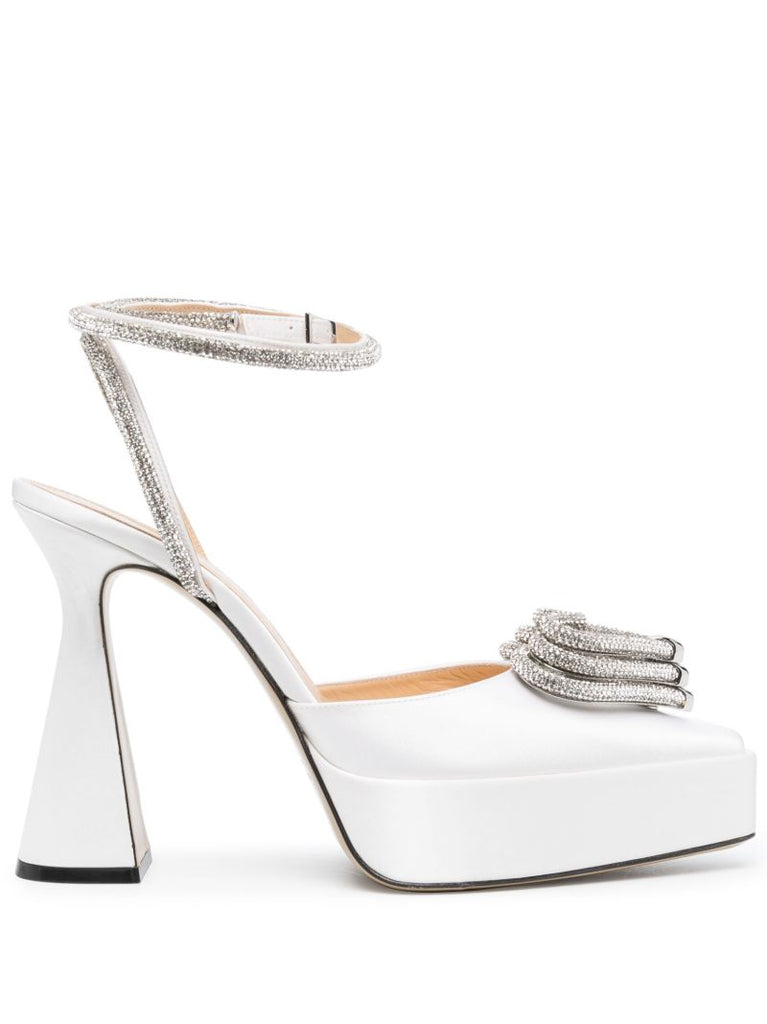 White Triple Heart 140 Platform Pumps
