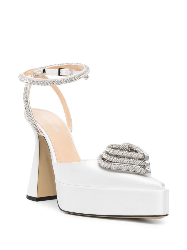 White Triple Heart 140 Platform Pumps