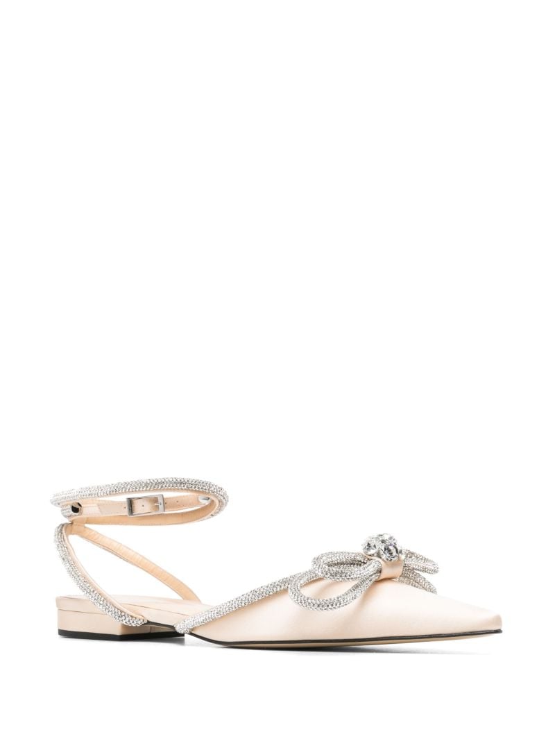 Beige Double Bow Flat Pumps