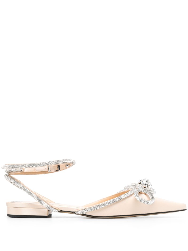 Beige Double Bow Flat Pumps
