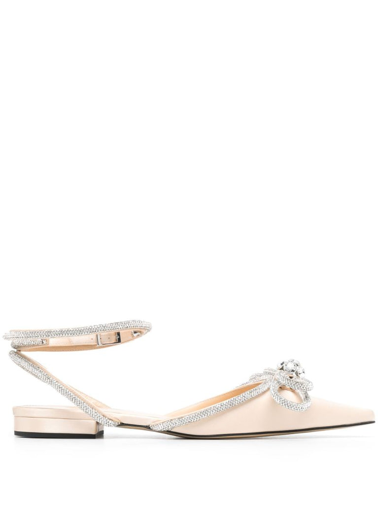 Beige Double Bow Flat Pumps