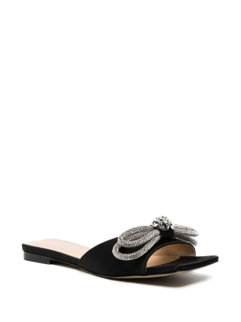 Black Double Bow Satin Sandals