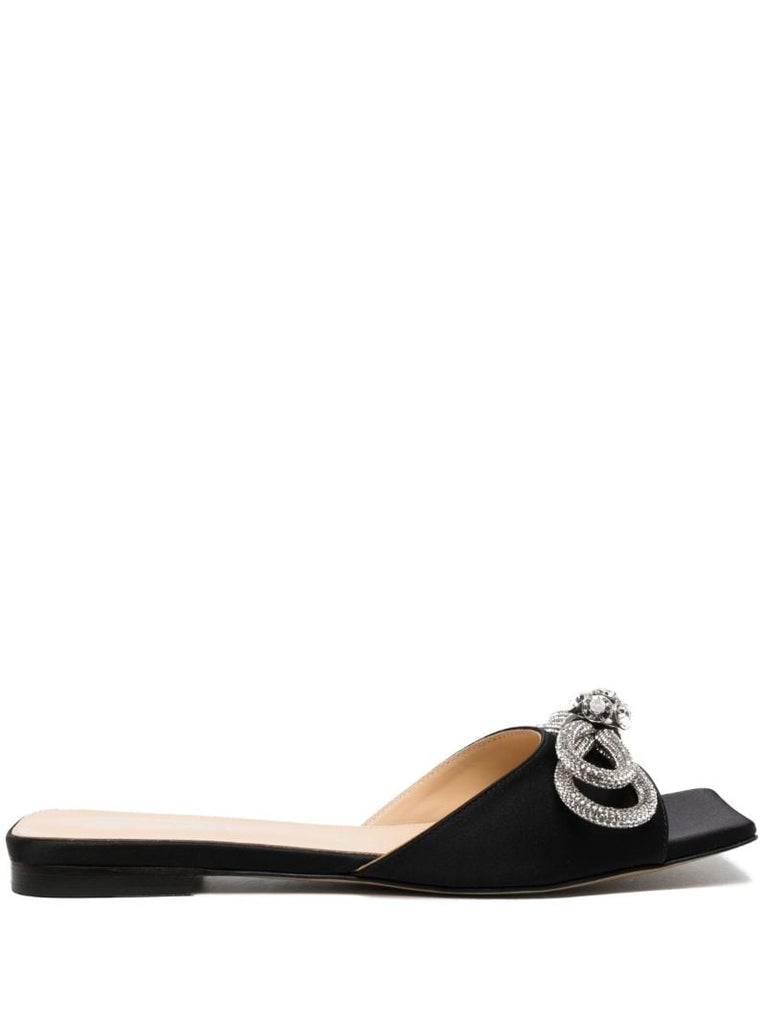 Black Double Bow Satin Sandals