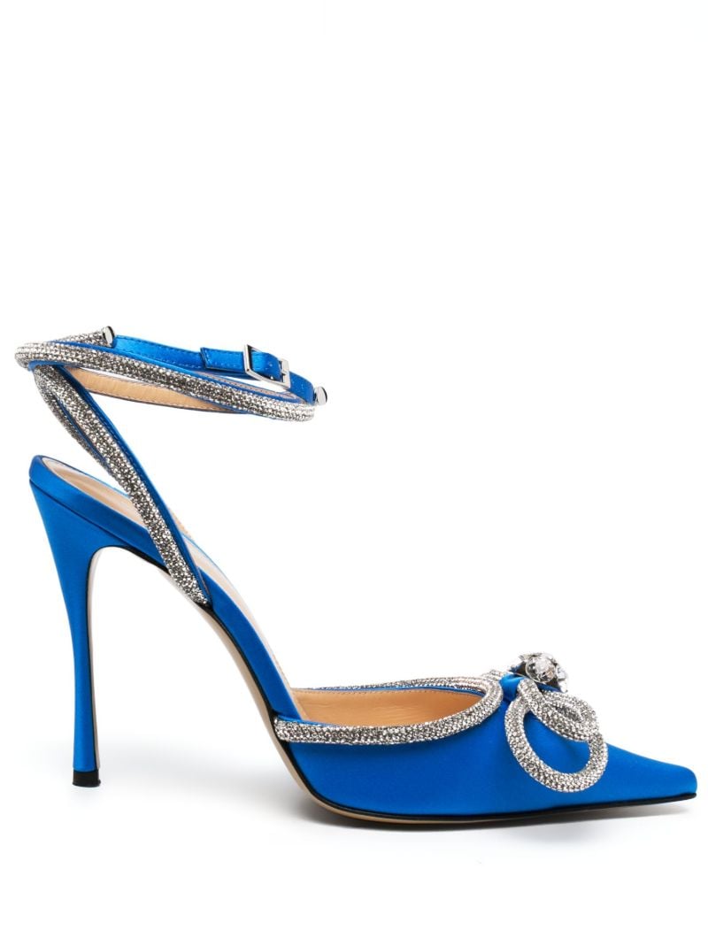 Blue Double Bow 110 Crystal Satin Pumps