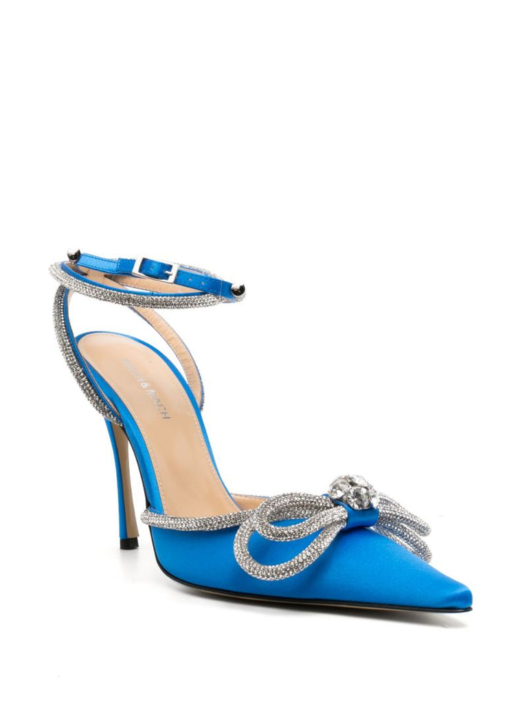 Blue Double Bow 110 Crystal Satin Pumps