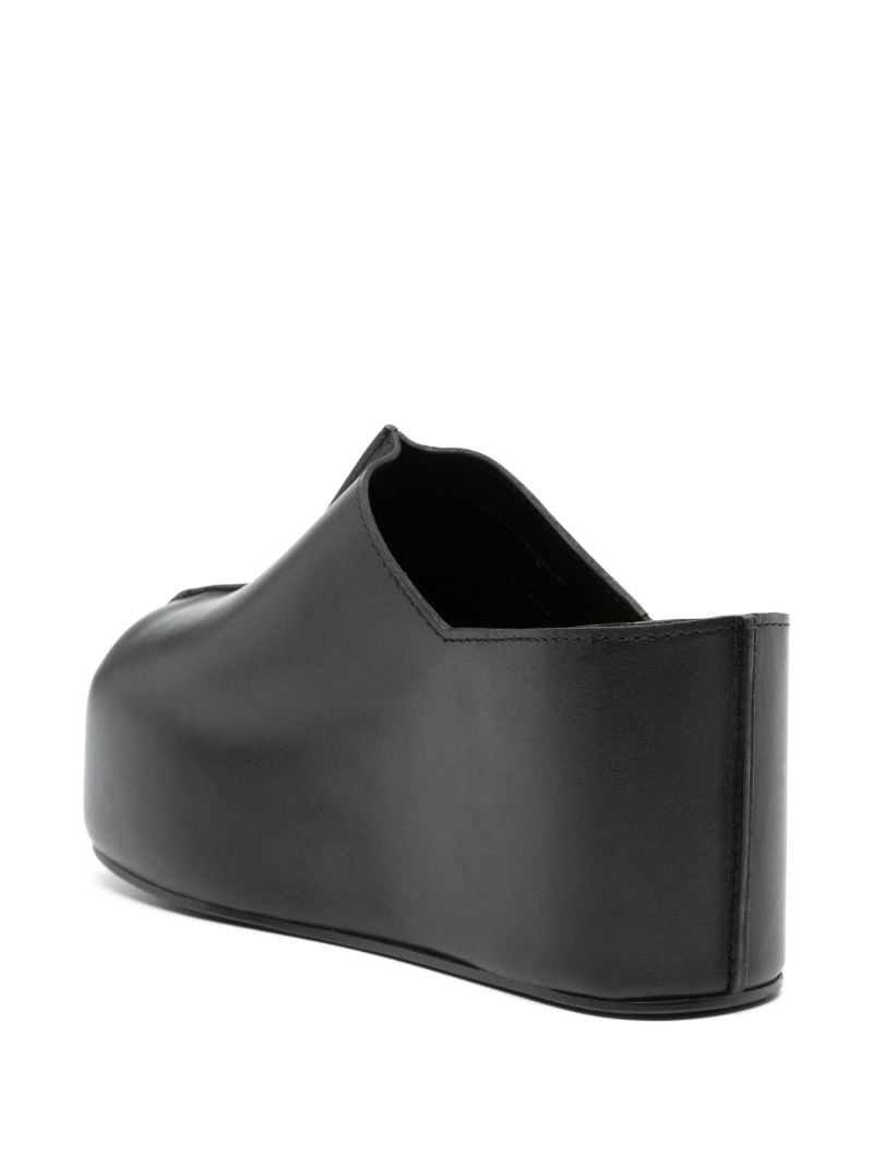 Black Branded Leather Platform Mules