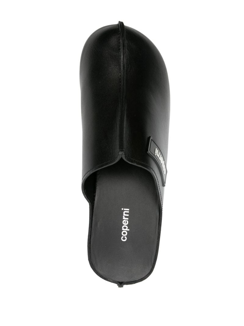 Black Branded Leather Platform Mules