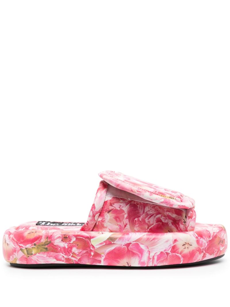 Pink Floral Print Flat Slides