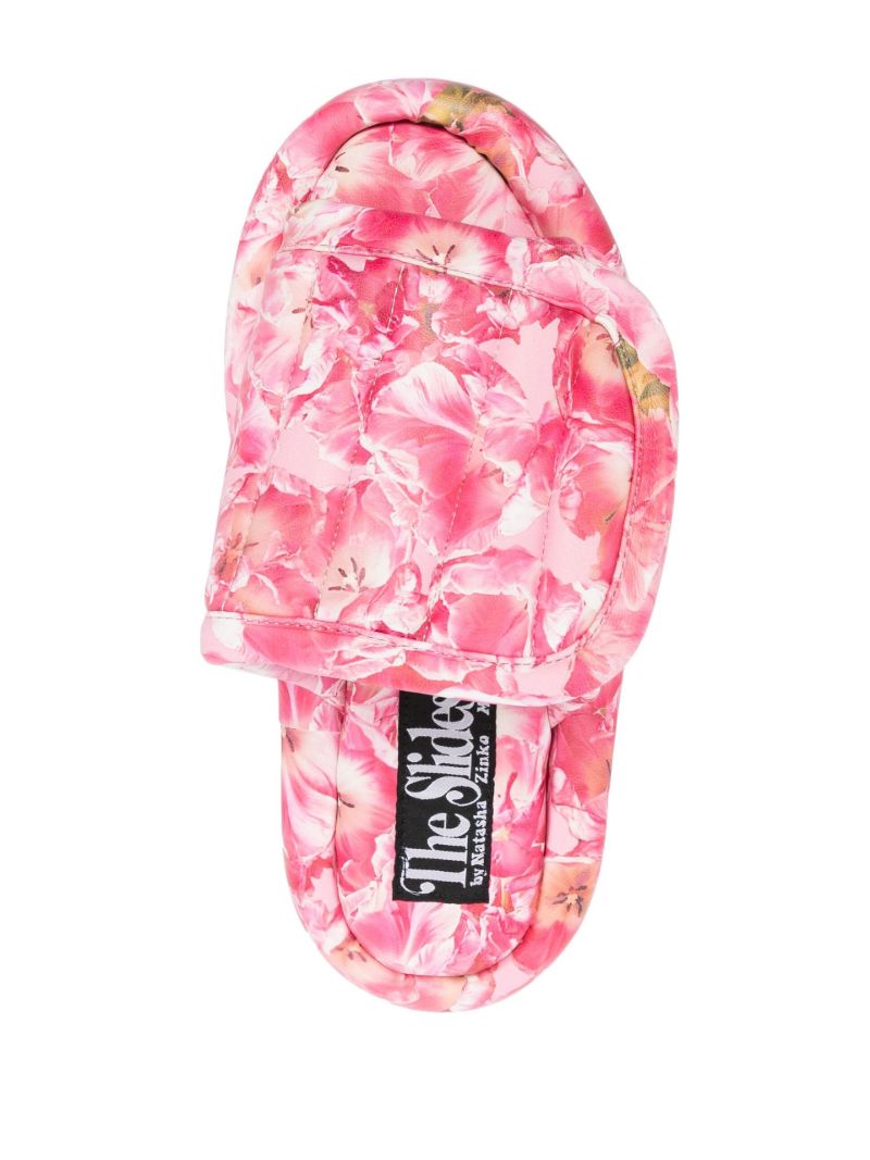 Pink Floral Print Flat Slides