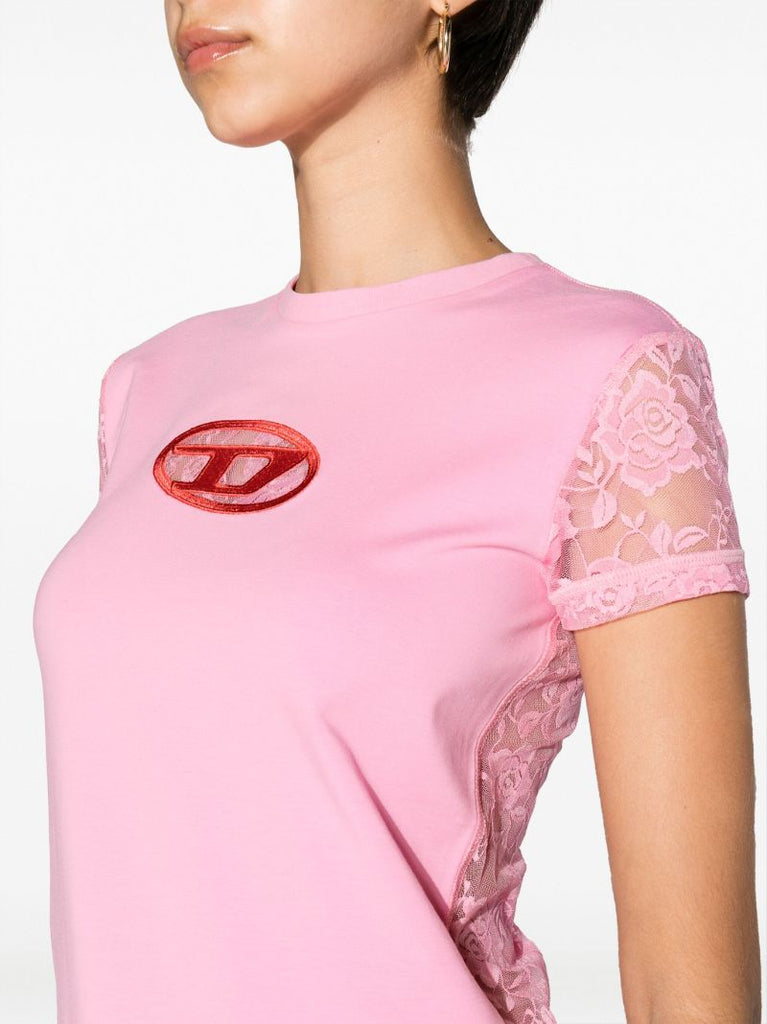 Pink T-sli-ovalace Lace AppliquÃ_x0083_Â© T-shirt