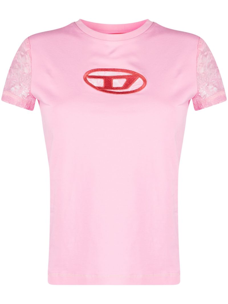 Pink T-sli-ovalace Lace AppliquÃ_x0083_Â© T-shirt