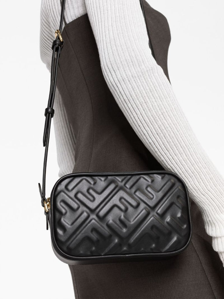 Black Embossed Leather Camera Bag