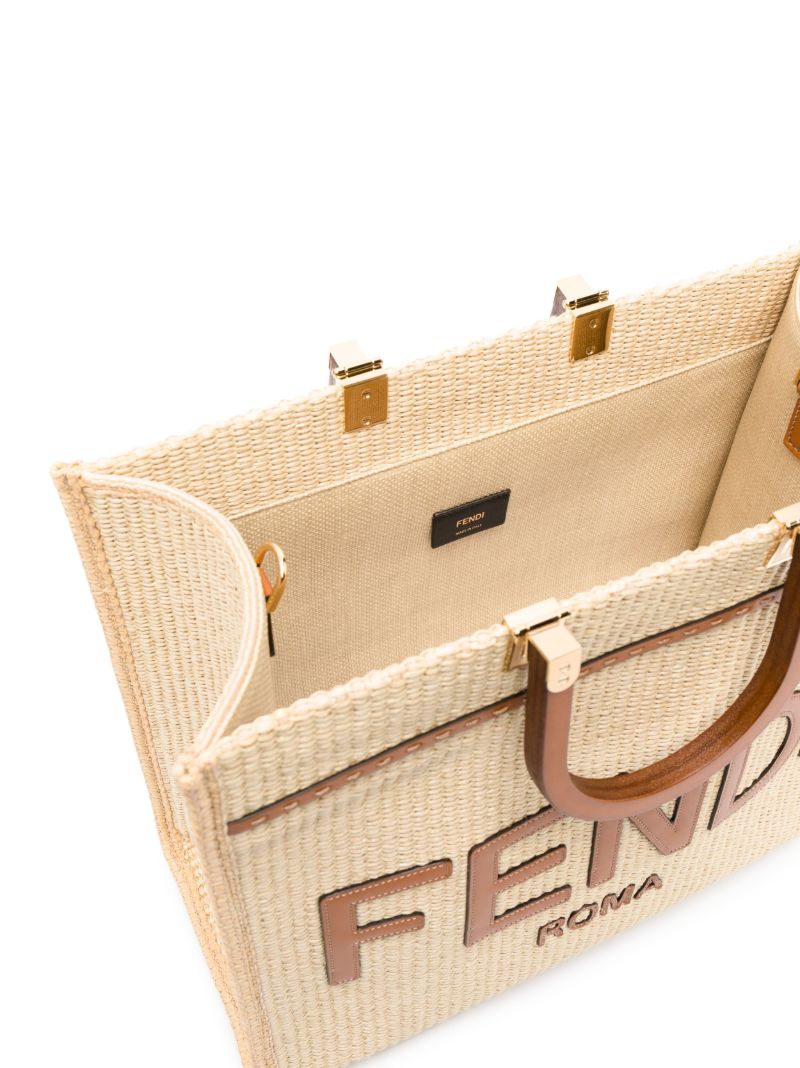 Beige Logo Patch Tote Bag