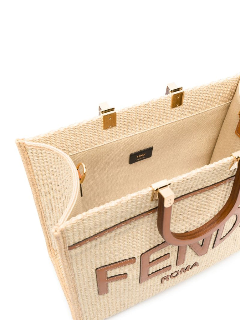 Beige Logo Patch Tote Bag